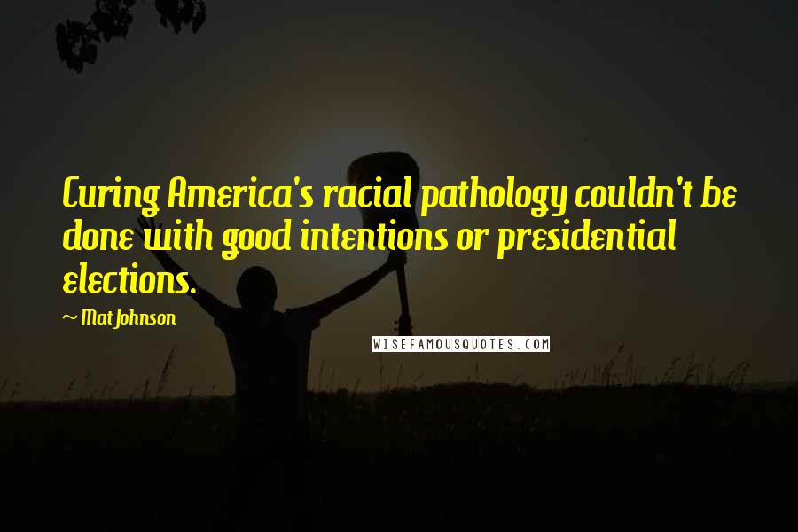 Mat Johnson Quotes: Curing America's racial pathology couldn't be done with good intentions or presidential elections.