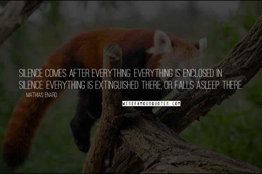 Mathias Enard Quotes: Silence comes after everything. Everything is enclosed in silence. Everything is extinguished there, or falls asleep there.