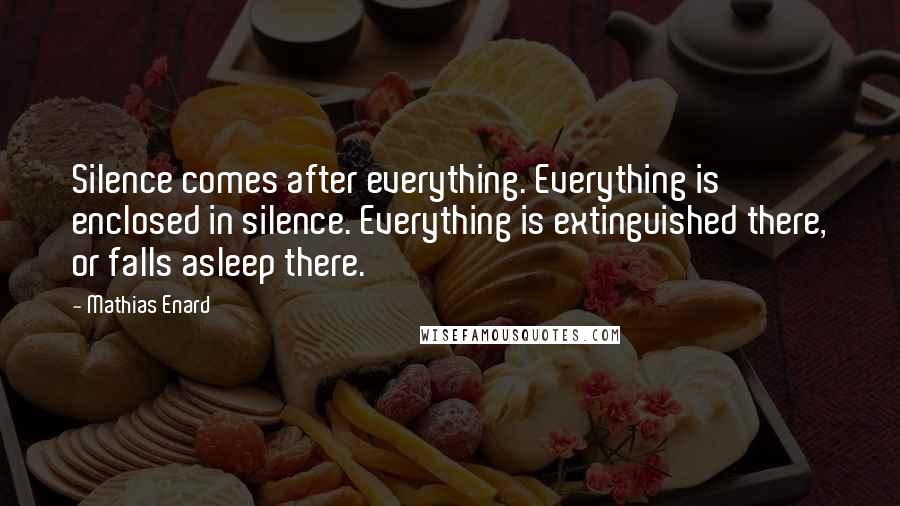 Mathias Enard Quotes: Silence comes after everything. Everything is enclosed in silence. Everything is extinguished there, or falls asleep there.