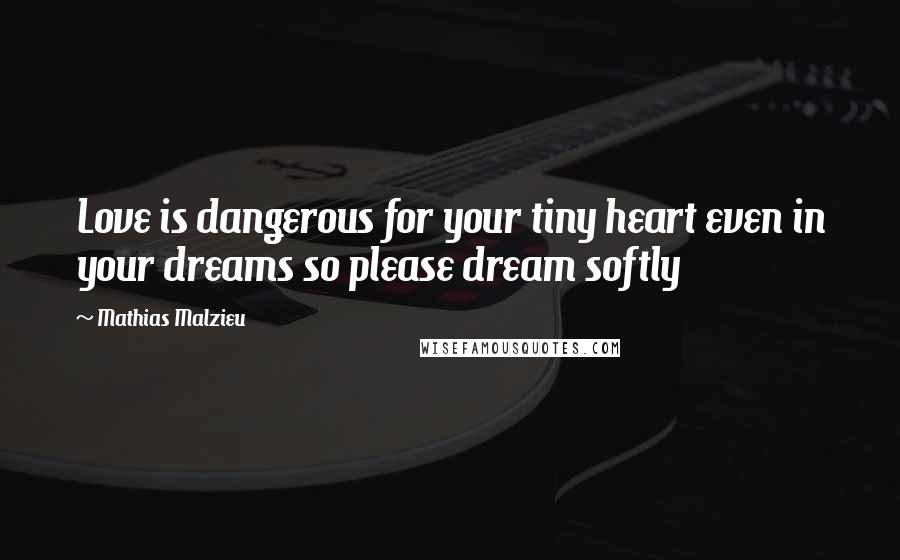 Mathias Malzieu Quotes: Love is dangerous for your tiny heart even in your dreams so please dream softly