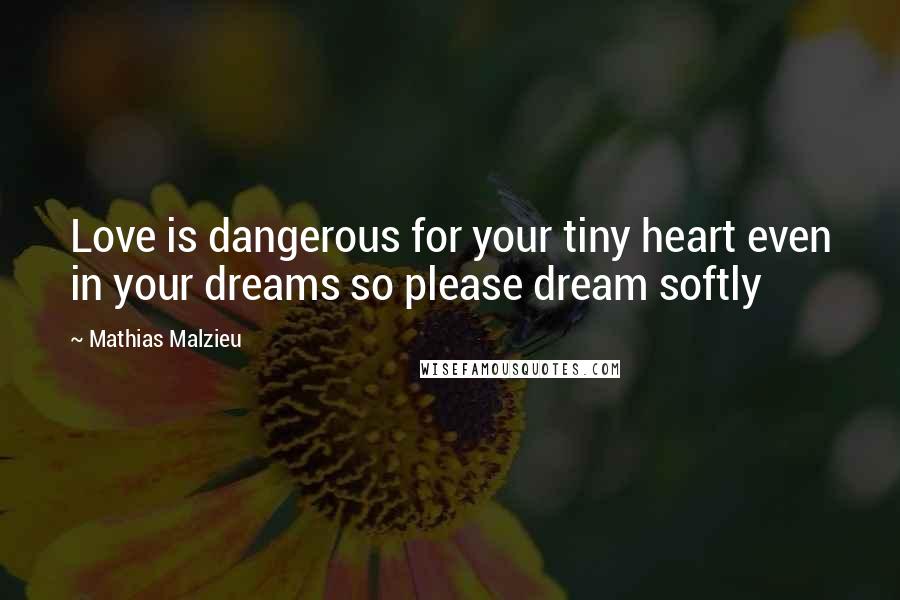Mathias Malzieu Quotes: Love is dangerous for your tiny heart even in your dreams so please dream softly