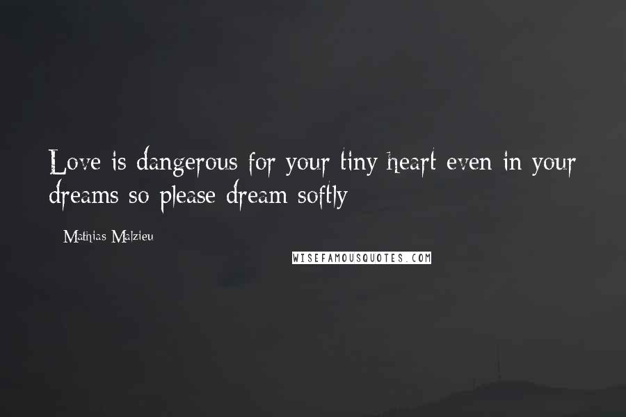 Mathias Malzieu Quotes: Love is dangerous for your tiny heart even in your dreams so please dream softly