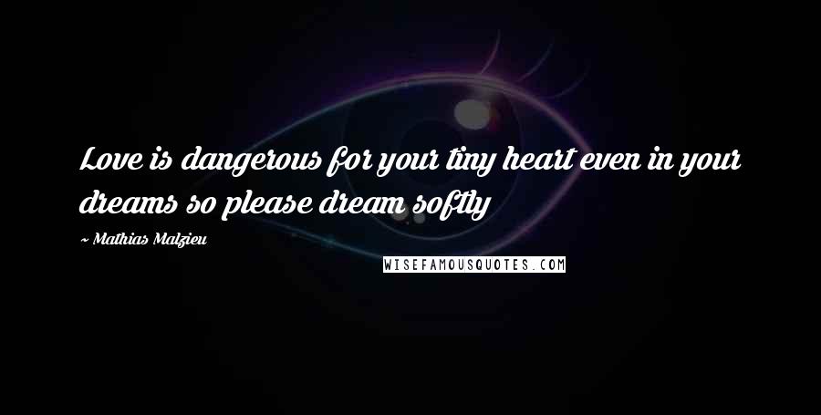 Mathias Malzieu Quotes: Love is dangerous for your tiny heart even in your dreams so please dream softly