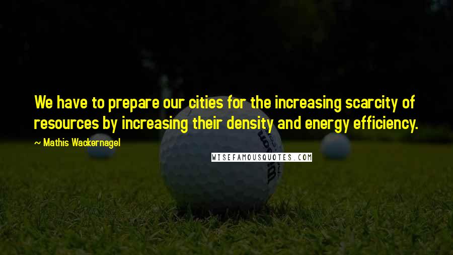 Mathis Wackernagel Quotes: We have to prepare our cities for the increasing scarcity of resources by increasing their density and energy efficiency.