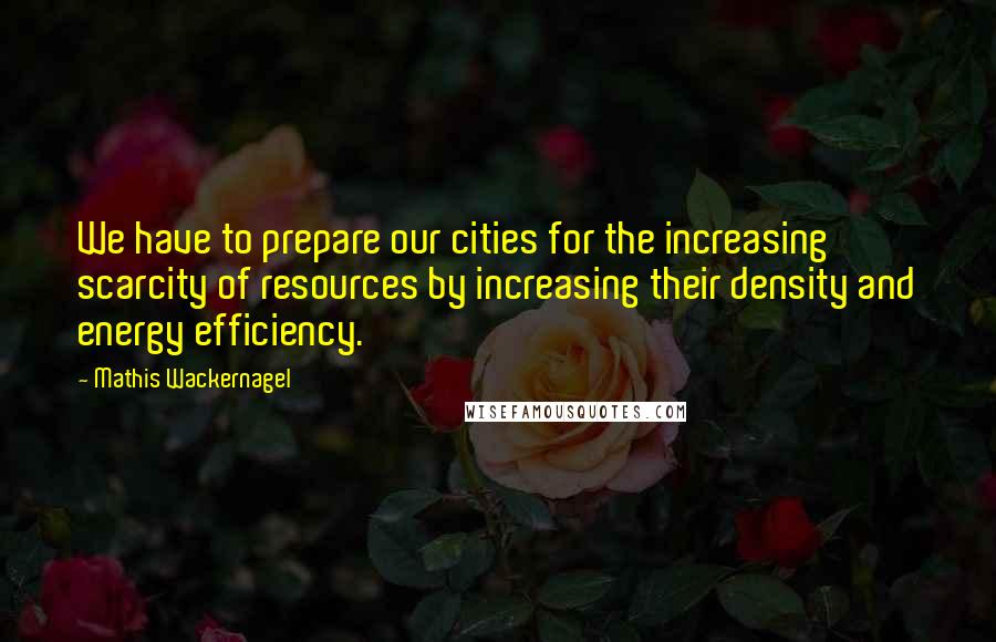 Mathis Wackernagel Quotes: We have to prepare our cities for the increasing scarcity of resources by increasing their density and energy efficiency.