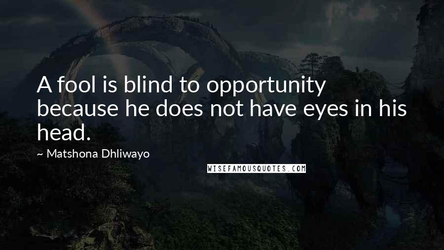 Matshona Dhliwayo Quotes: A fool is blind to opportunity because he does not have eyes in his head.