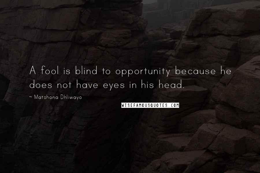 Matshona Dhliwayo Quotes: A fool is blind to opportunity because he does not have eyes in his head.