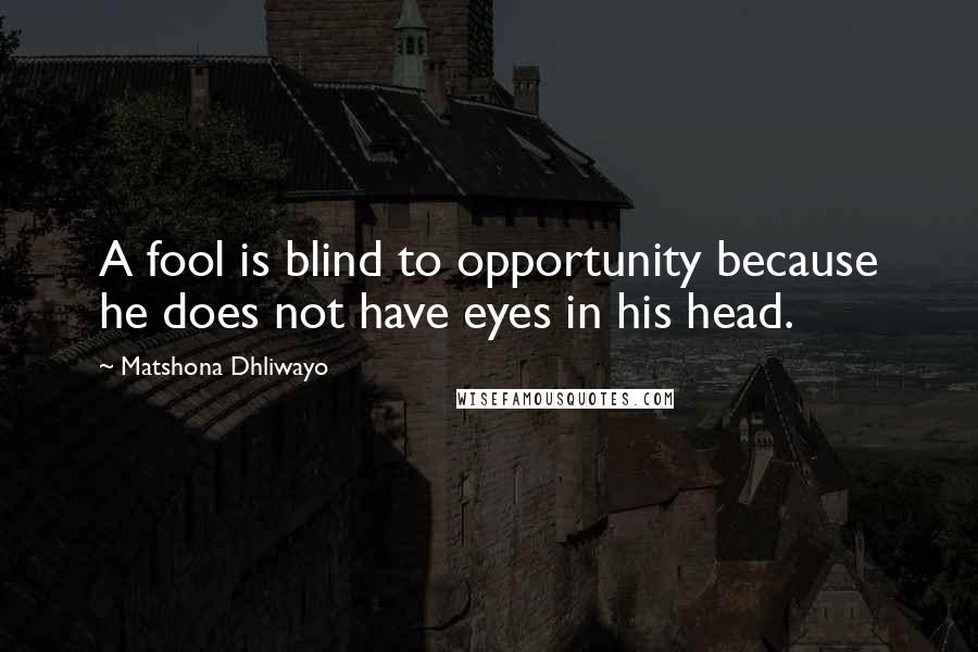 Matshona Dhliwayo Quotes: A fool is blind to opportunity because he does not have eyes in his head.