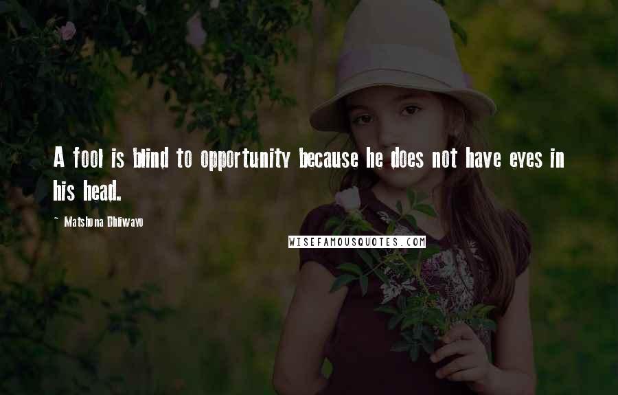 Matshona Dhliwayo Quotes: A fool is blind to opportunity because he does not have eyes in his head.