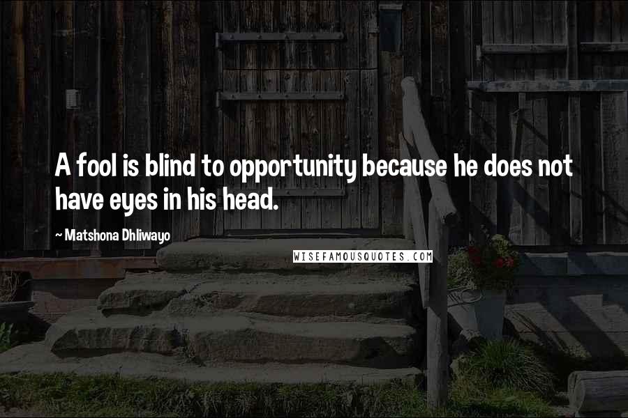 Matshona Dhliwayo Quotes: A fool is blind to opportunity because he does not have eyes in his head.