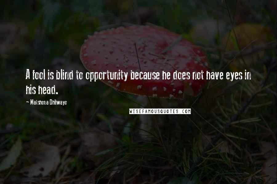 Matshona Dhliwayo Quotes: A fool is blind to opportunity because he does not have eyes in his head.