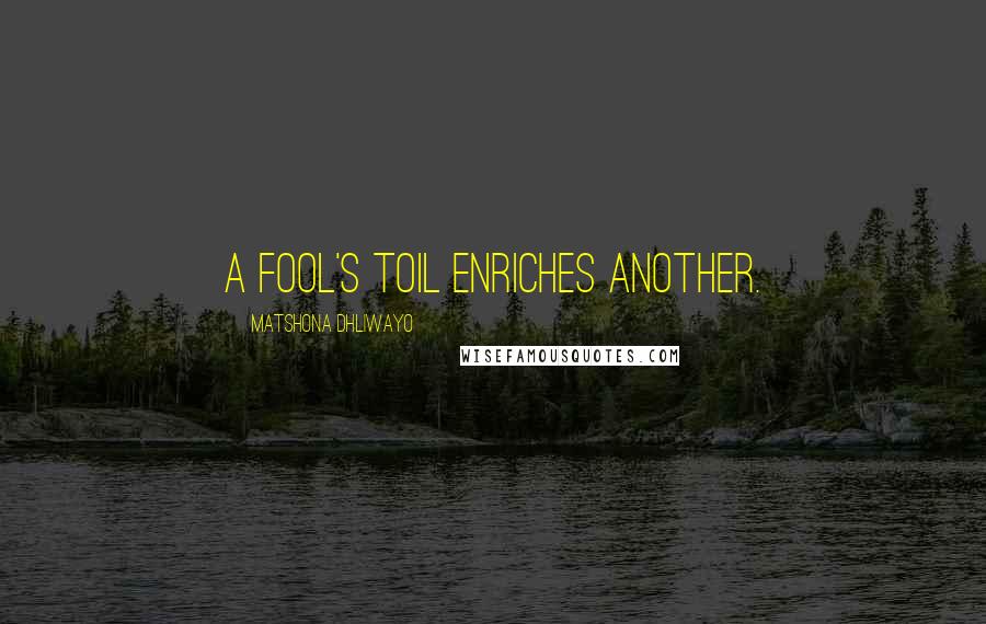 Matshona Dhliwayo Quotes: A fool's toil enriches another.