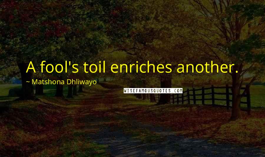 Matshona Dhliwayo Quotes: A fool's toil enriches another.