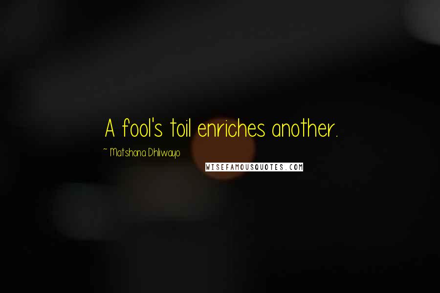 Matshona Dhliwayo Quotes: A fool's toil enriches another.