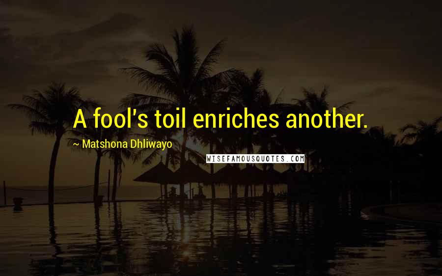 Matshona Dhliwayo Quotes: A fool's toil enriches another.