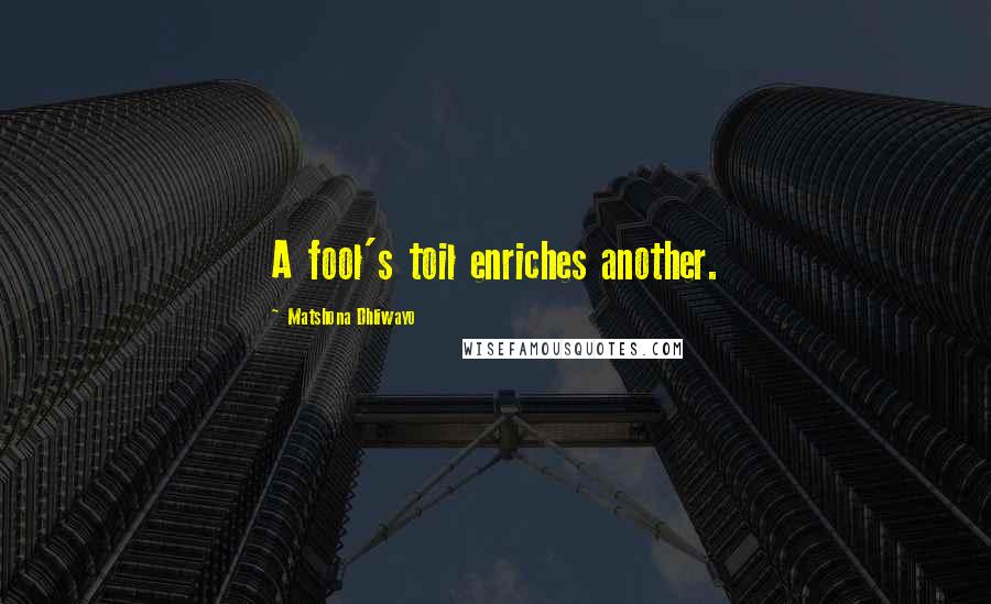 Matshona Dhliwayo Quotes: A fool's toil enriches another.