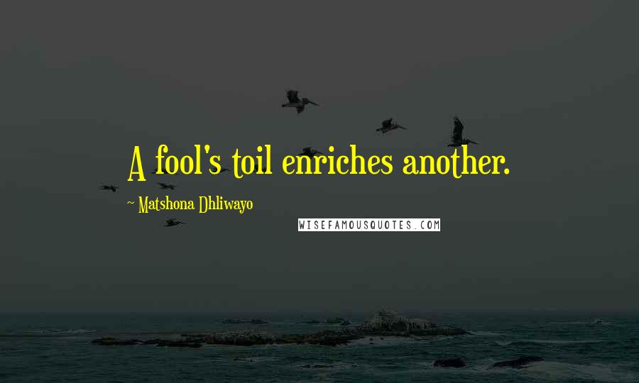 Matshona Dhliwayo Quotes: A fool's toil enriches another.