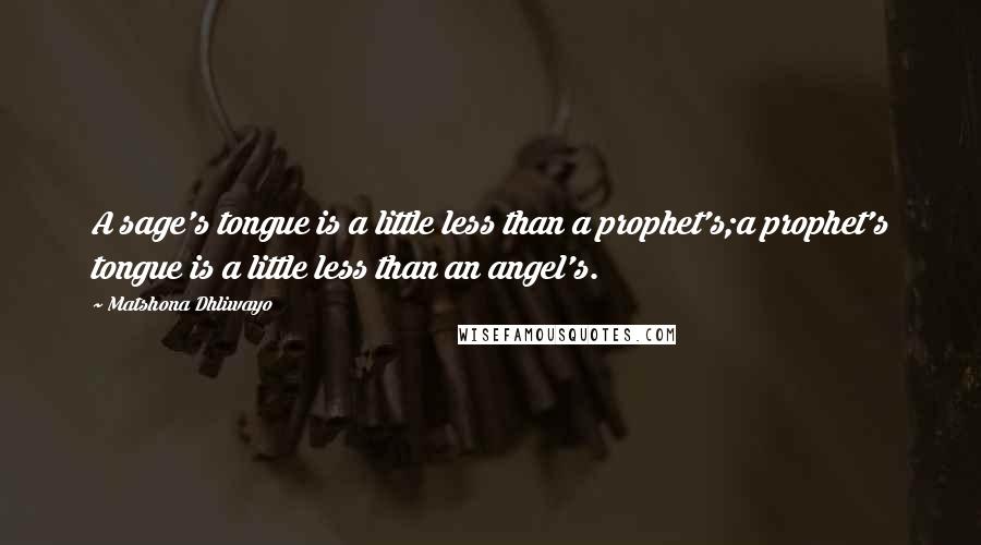 Matshona Dhliwayo Quotes: A sage's tongue is a little less than a prophet's;a prophet's tongue is a little less than an angel's.