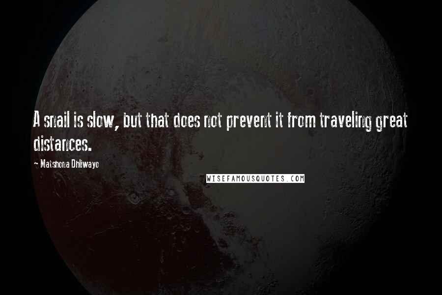 Matshona Dhliwayo Quotes: A snail is slow, but that does not prevent it from traveling great distances.