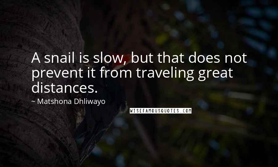 Matshona Dhliwayo Quotes: A snail is slow, but that does not prevent it from traveling great distances.