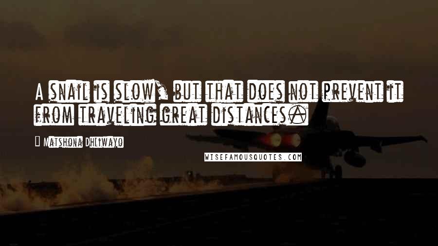 Matshona Dhliwayo Quotes: A snail is slow, but that does not prevent it from traveling great distances.