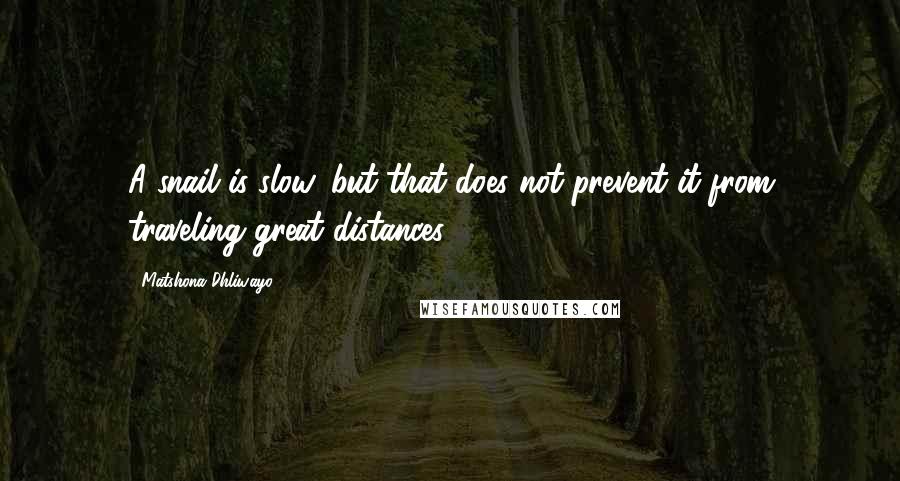 Matshona Dhliwayo Quotes: A snail is slow, but that does not prevent it from traveling great distances.