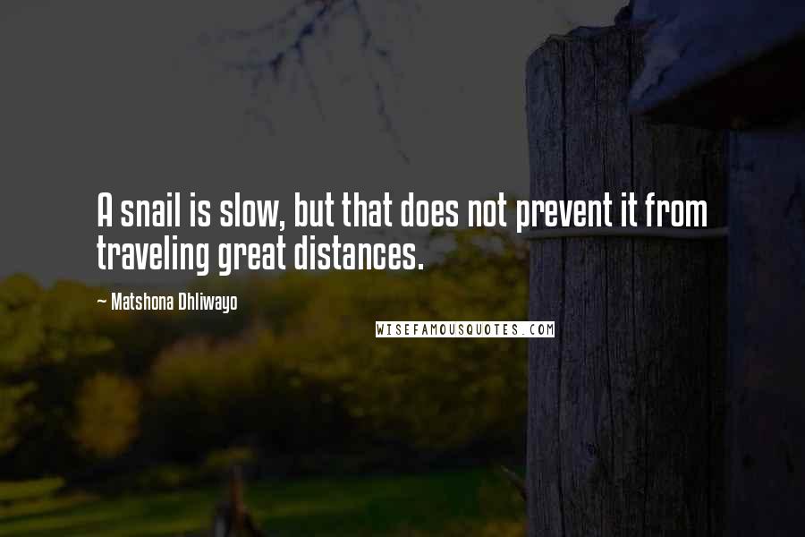 Matshona Dhliwayo Quotes: A snail is slow, but that does not prevent it from traveling great distances.