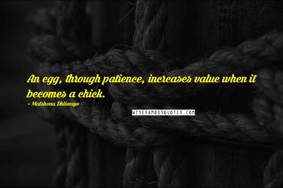 Matshona Dhliwayo Quotes: An egg, through patience, increases value when it becomes a chick.