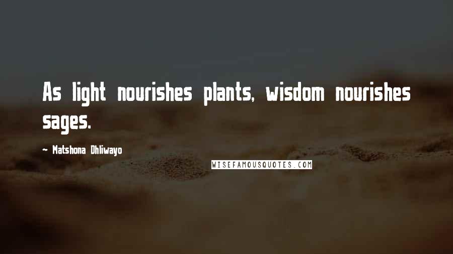 Matshona Dhliwayo Quotes: As light nourishes plants, wisdom nourishes sages.