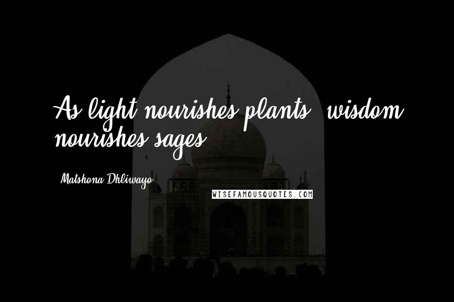 Matshona Dhliwayo Quotes: As light nourishes plants, wisdom nourishes sages.
