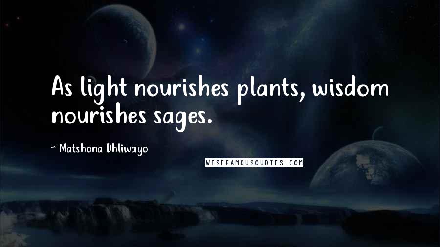 Matshona Dhliwayo Quotes: As light nourishes plants, wisdom nourishes sages.