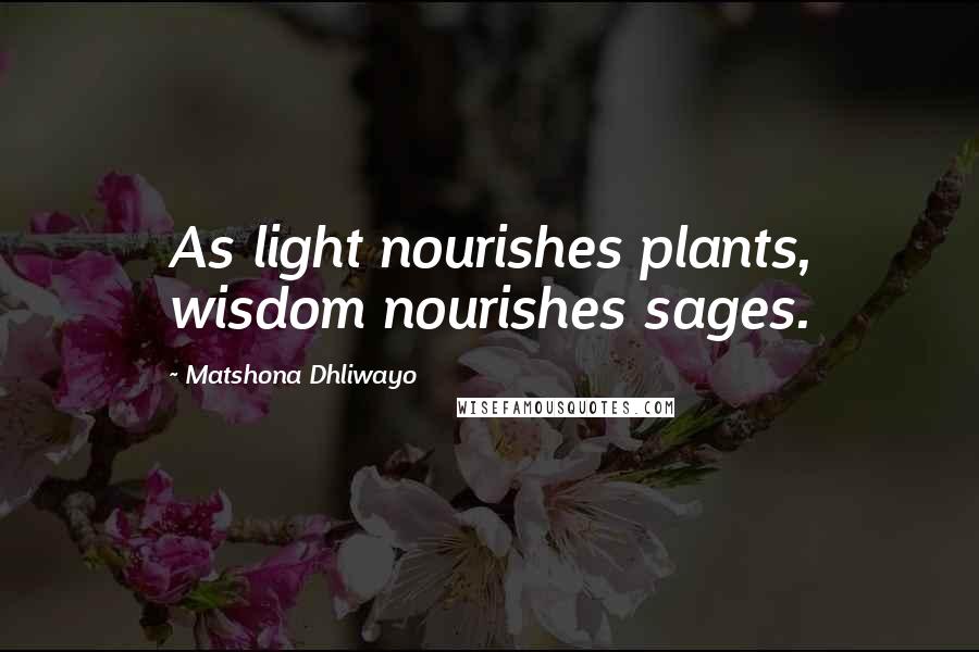 Matshona Dhliwayo Quotes: As light nourishes plants, wisdom nourishes sages.