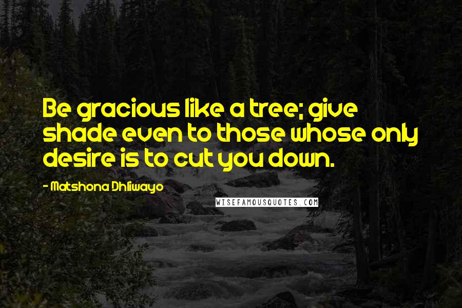 Matshona Dhliwayo Quotes: Be gracious like a tree; give shade even to those whose only desire is to cut you down.