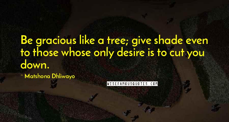 Matshona Dhliwayo Quotes: Be gracious like a tree; give shade even to those whose only desire is to cut you down.