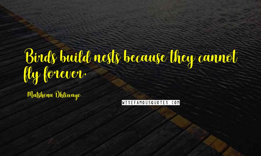 Matshona Dhliwayo Quotes: Birds build nests because they cannot fly forever.