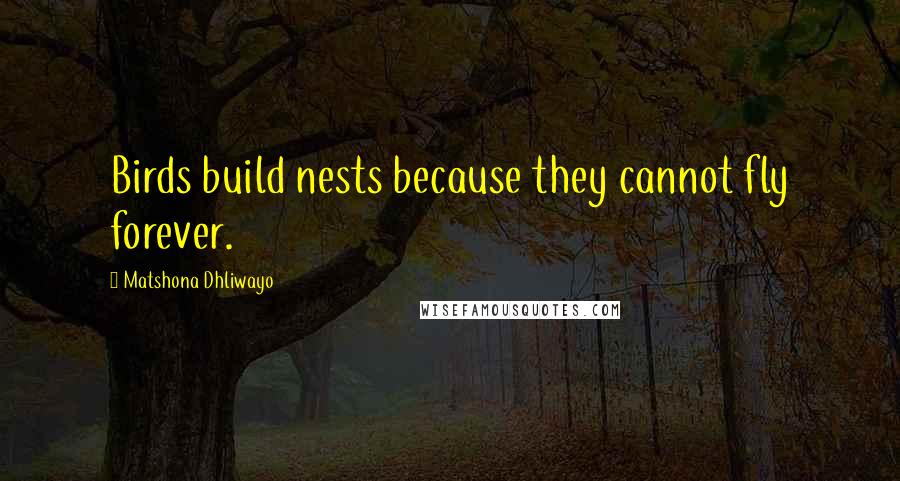 Matshona Dhliwayo Quotes: Birds build nests because they cannot fly forever.