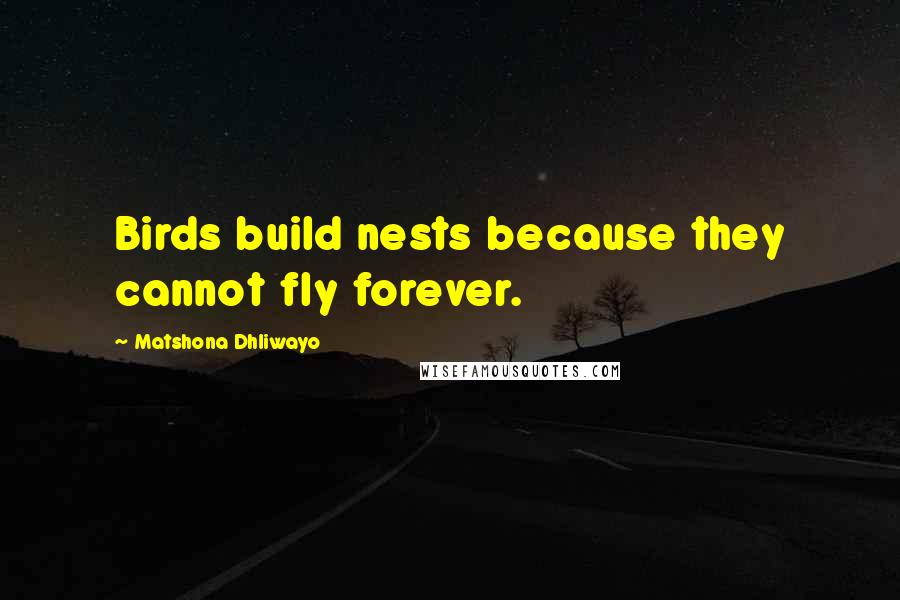 Matshona Dhliwayo Quotes: Birds build nests because they cannot fly forever.