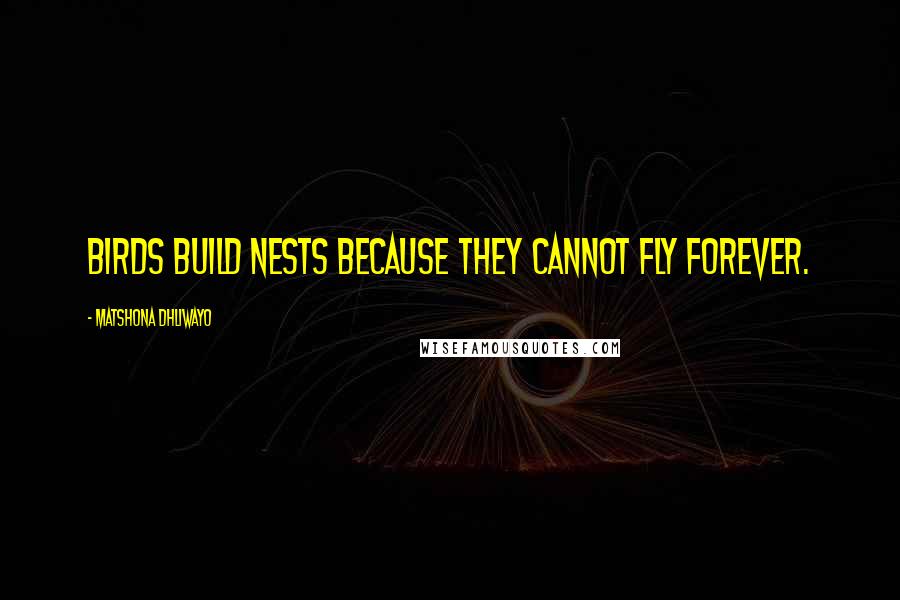 Matshona Dhliwayo Quotes: Birds build nests because they cannot fly forever.