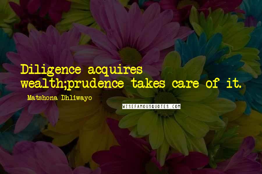 Matshona Dhliwayo Quotes: Diligence acquires wealth;prudence takes care of it.