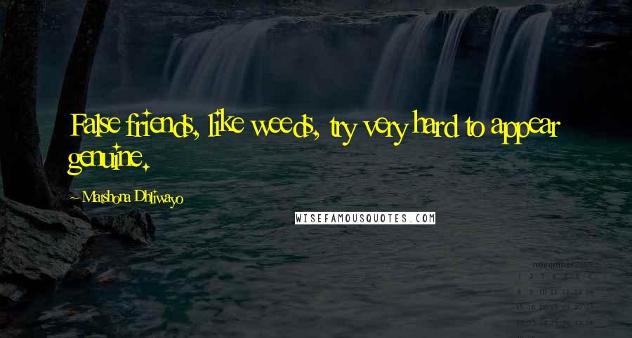 Matshona Dhliwayo Quotes: False friends, like weeds, try very hard to appear genuine.