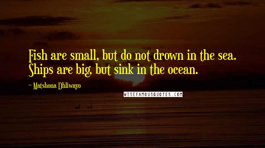 Matshona Dhliwayo Quotes: Fish are small, but do not drown in the sea. Ships are big, but sink in the ocean.