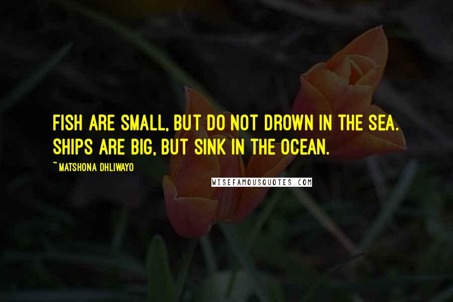 Matshona Dhliwayo Quotes: Fish are small, but do not drown in the sea. Ships are big, but sink in the ocean.