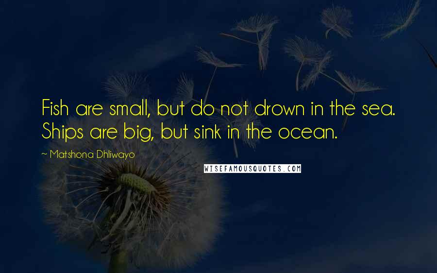 Matshona Dhliwayo Quotes: Fish are small, but do not drown in the sea. Ships are big, but sink in the ocean.