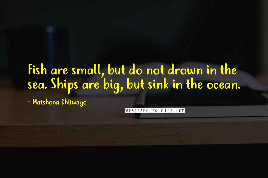 Matshona Dhliwayo Quotes: Fish are small, but do not drown in the sea. Ships are big, but sink in the ocean.