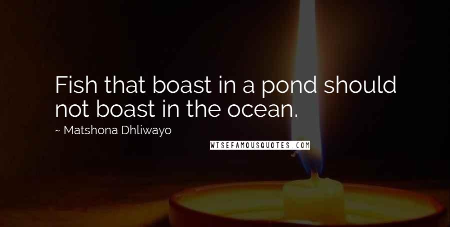 Matshona Dhliwayo Quotes: Fish that boast in a pond should not boast in the ocean.