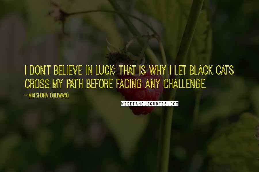 Matshona Dhliwayo Quotes: I don't believe in luck; that is why I let black cats cross my path before facing any challenge.