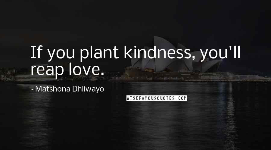 Matshona Dhliwayo Quotes: If you plant kindness, you'll reap love.
