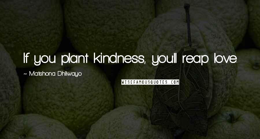 Matshona Dhliwayo Quotes: If you plant kindness, you'll reap love.