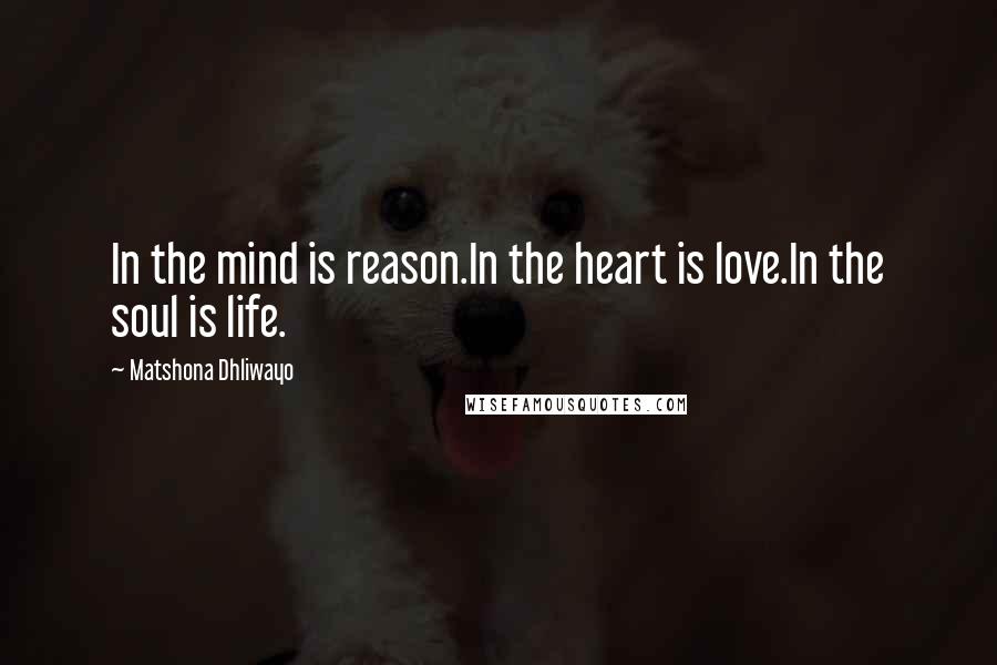 Matshona Dhliwayo Quotes: In the mind is reason.In the heart is love.In the soul is life.