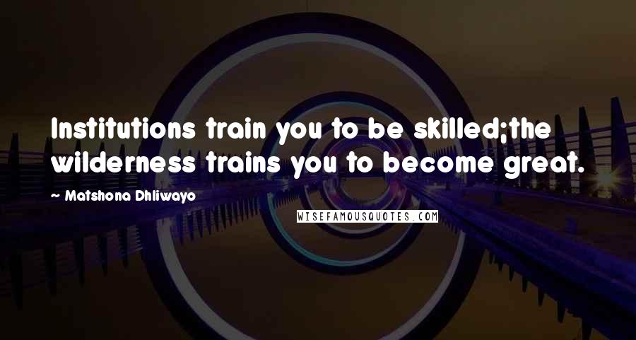 Matshona Dhliwayo Quotes: Institutions train you to be skilled;the wilderness trains you to become great.